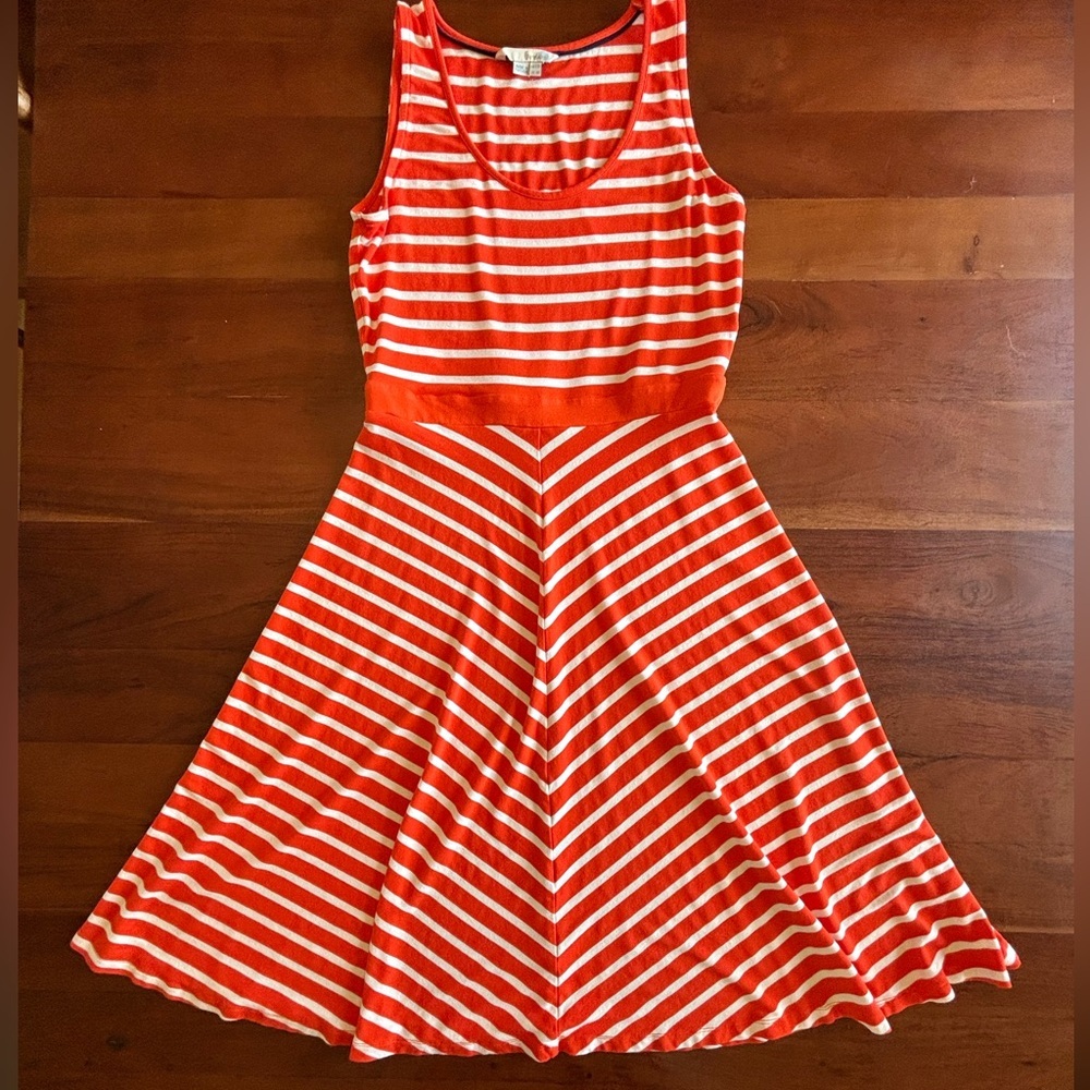 Boden Orange and White Striped Midi Dress